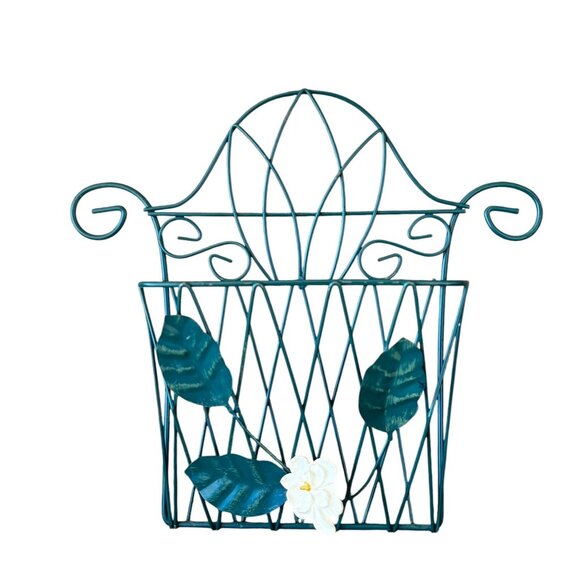 Decorative Wall-Mounted Metal Basket With Floral & Leaf Design - Picture 6 of 9